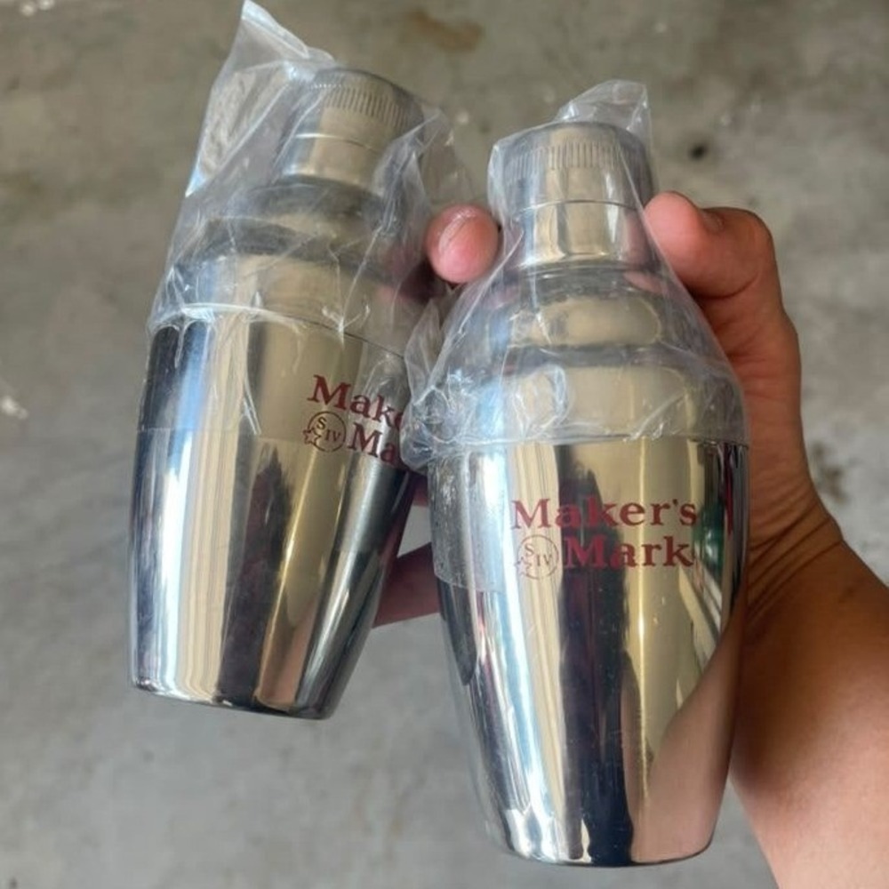 Makers Mark Stainless Steel Cocktail Shaker Set of 2 Silver Red Logo Barware